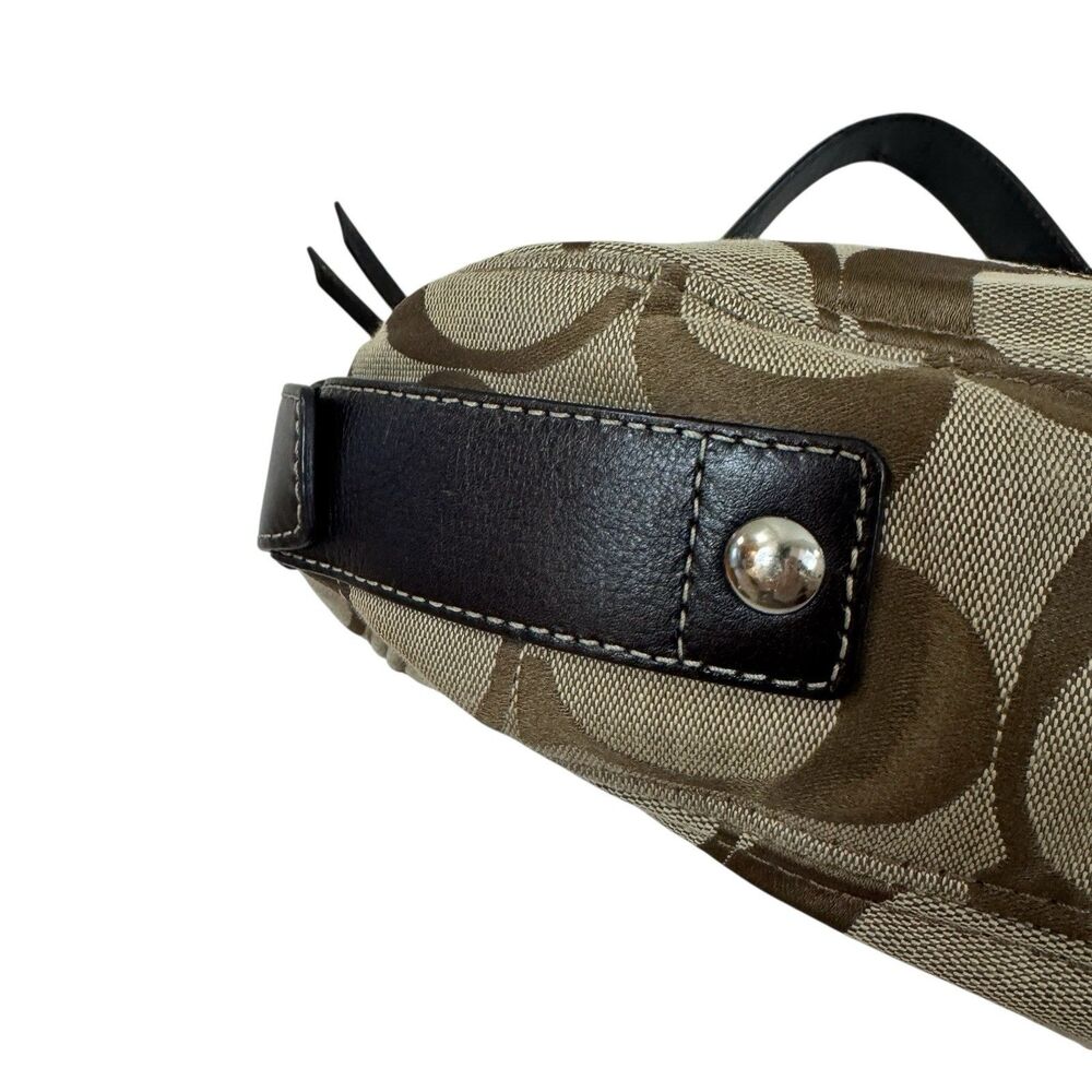 Coach EUC Brown Tan Signature Jacquard Zoe Hobo Handbag Shoulder Purse READ - Picture 7 of 16